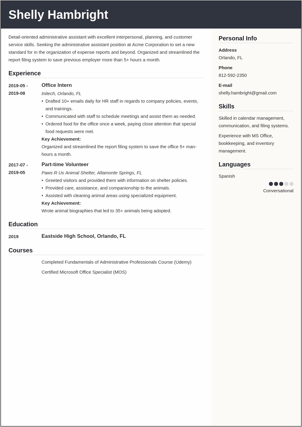Sample Resume For New Graduate Medical Office Specialist