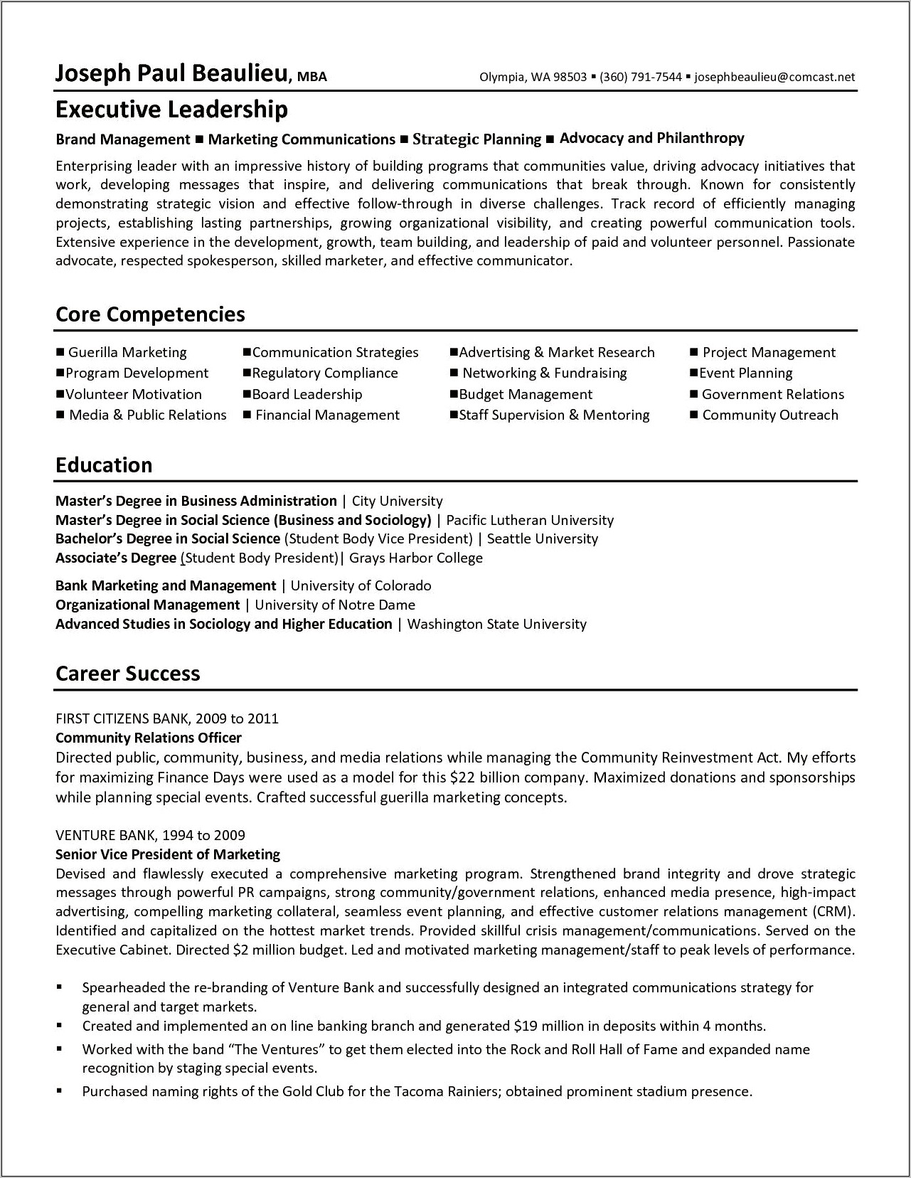 Sample Resume For Nonprofit Executive Director