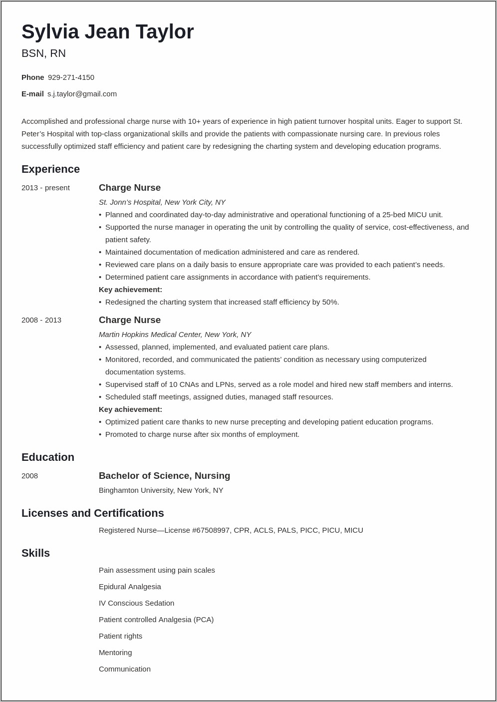 Sample Resume For Ny Registered Nurse
