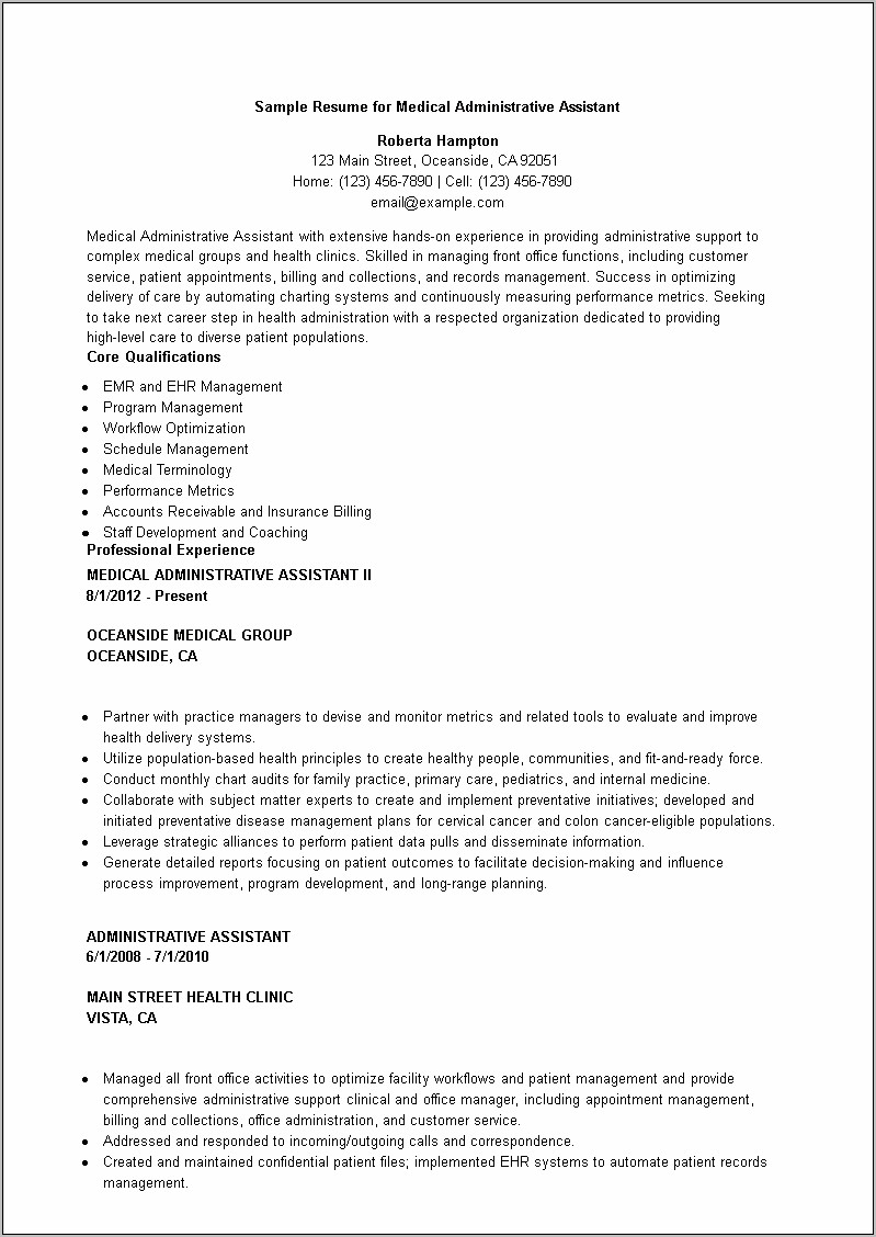 Sample Resume For Office Assistant Format