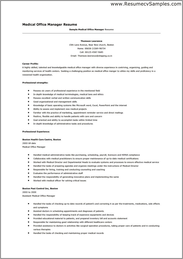 Sample Resume For Office Manager At Medical Office