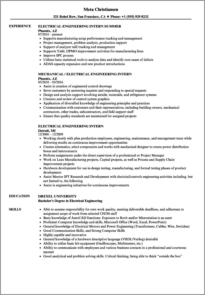 Sample Resume For Ojt Ece Students