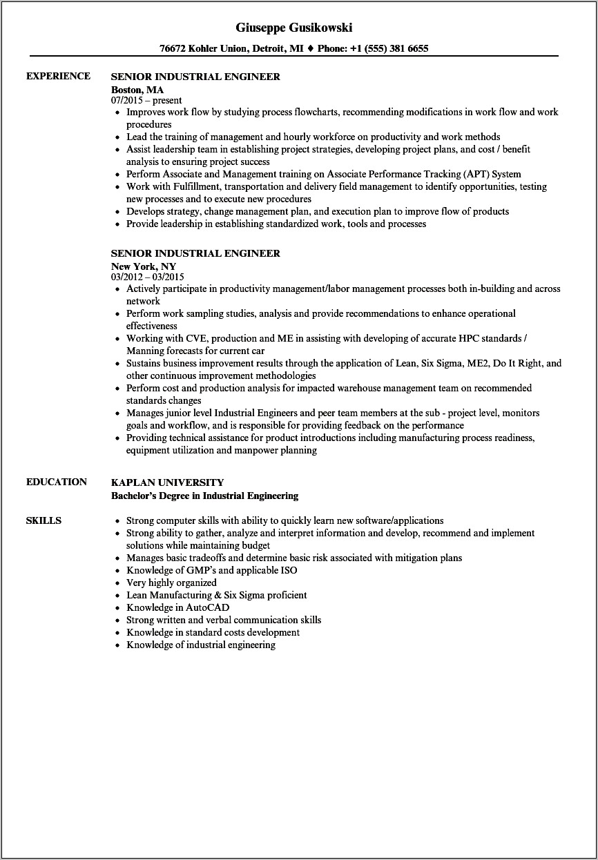 Sample Resume For Ojt Industrial Engineering Students