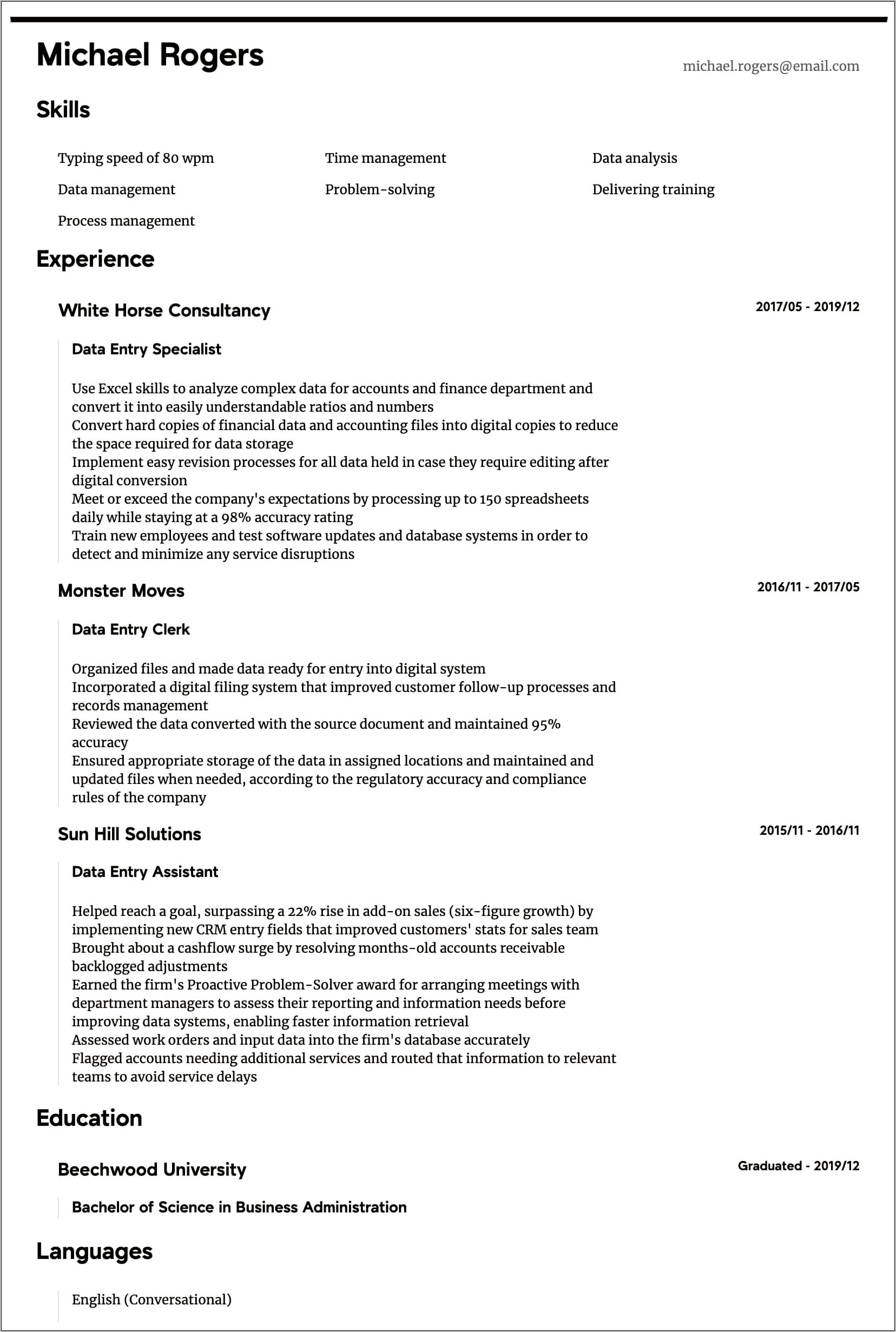 Sample Resume For Online Typing Job
