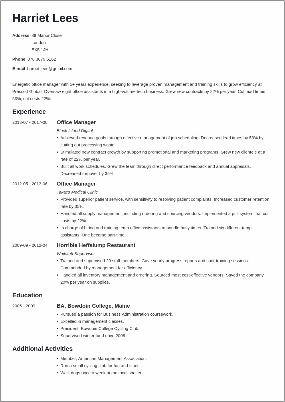 Sample Resume For Ophthalmic Practice Administrator
