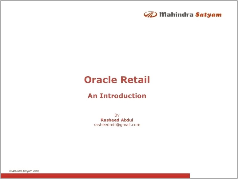 Sample Resume For Oracle Retail Rms