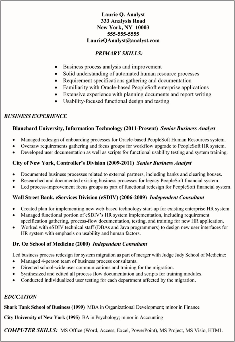 Sample Resume For Partner Business Cunsulting