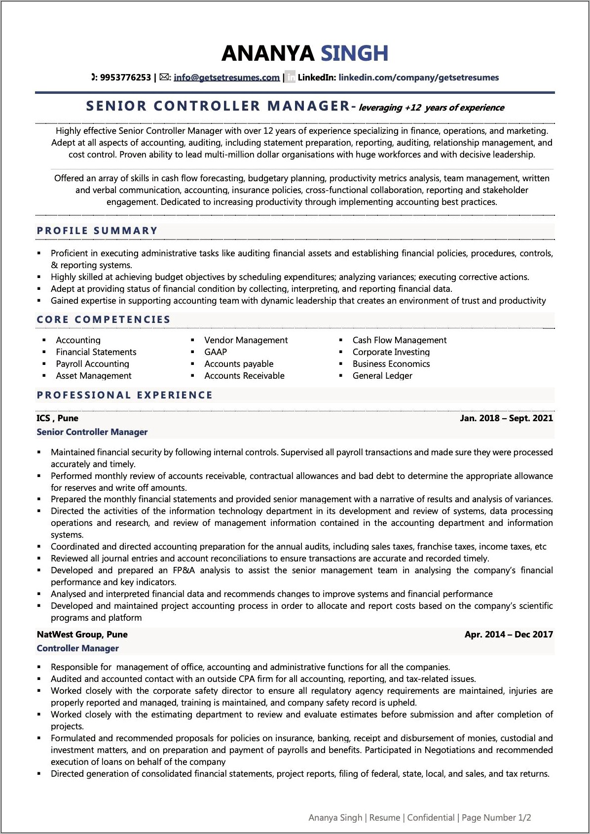 Sample Resume For Payroll Manager In India