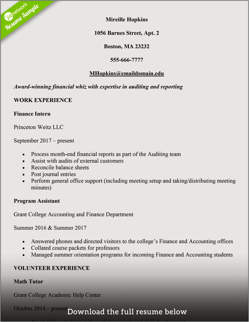 Sample Resume For Person In College