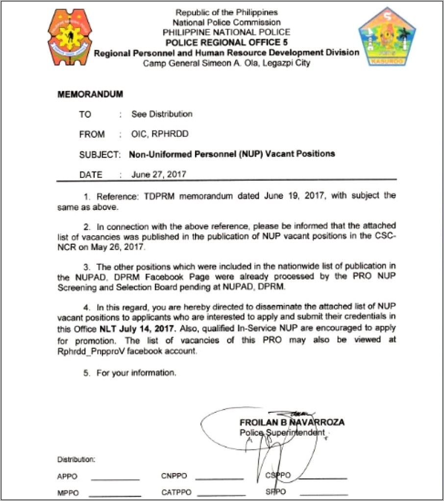 Sample Resume For Philippine National Police