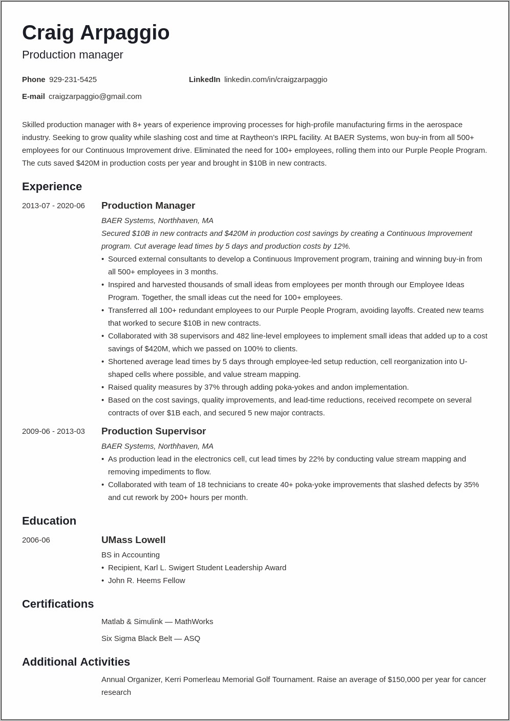 Sample Resume For Print Production Manager