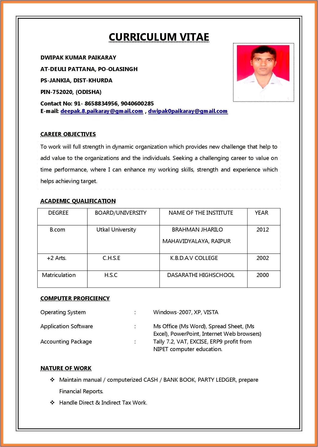 Sample Resume For Probationary Officers In Bank