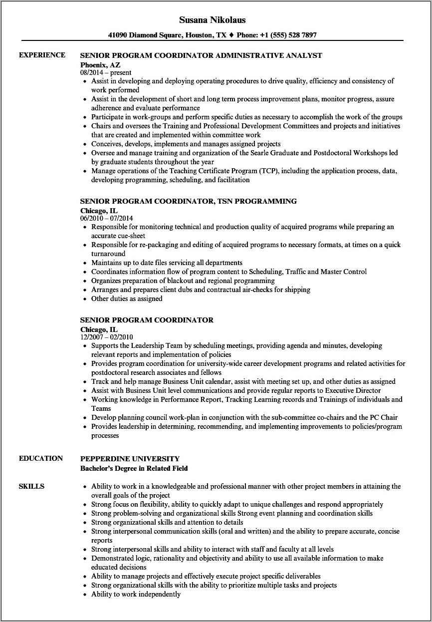 Sample Resume For Program Administrator Manufacturing