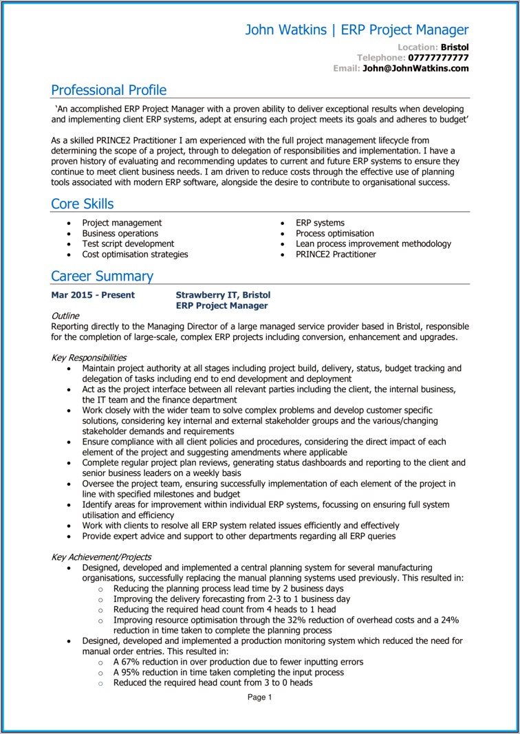 Sample Resume For Program Manager Position