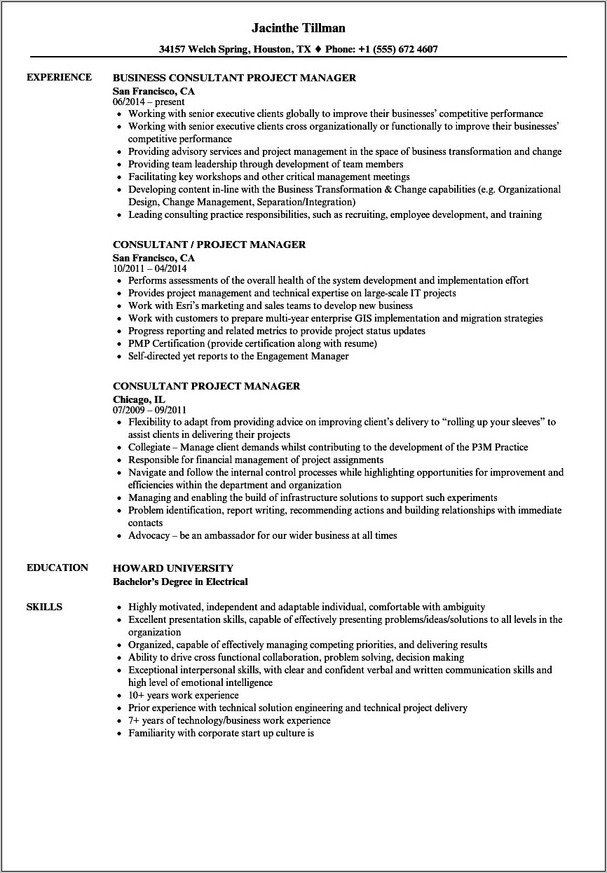 Sample Resume For Project Manager Electrical