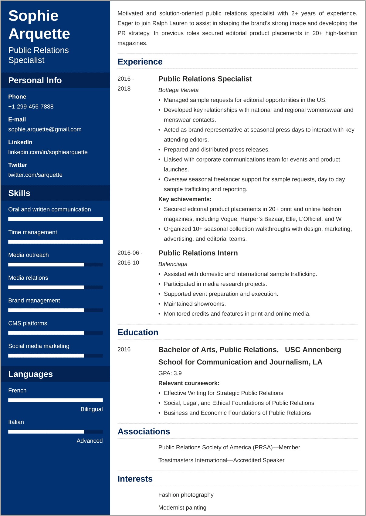 Sample Resume For Public Relations Officer In India