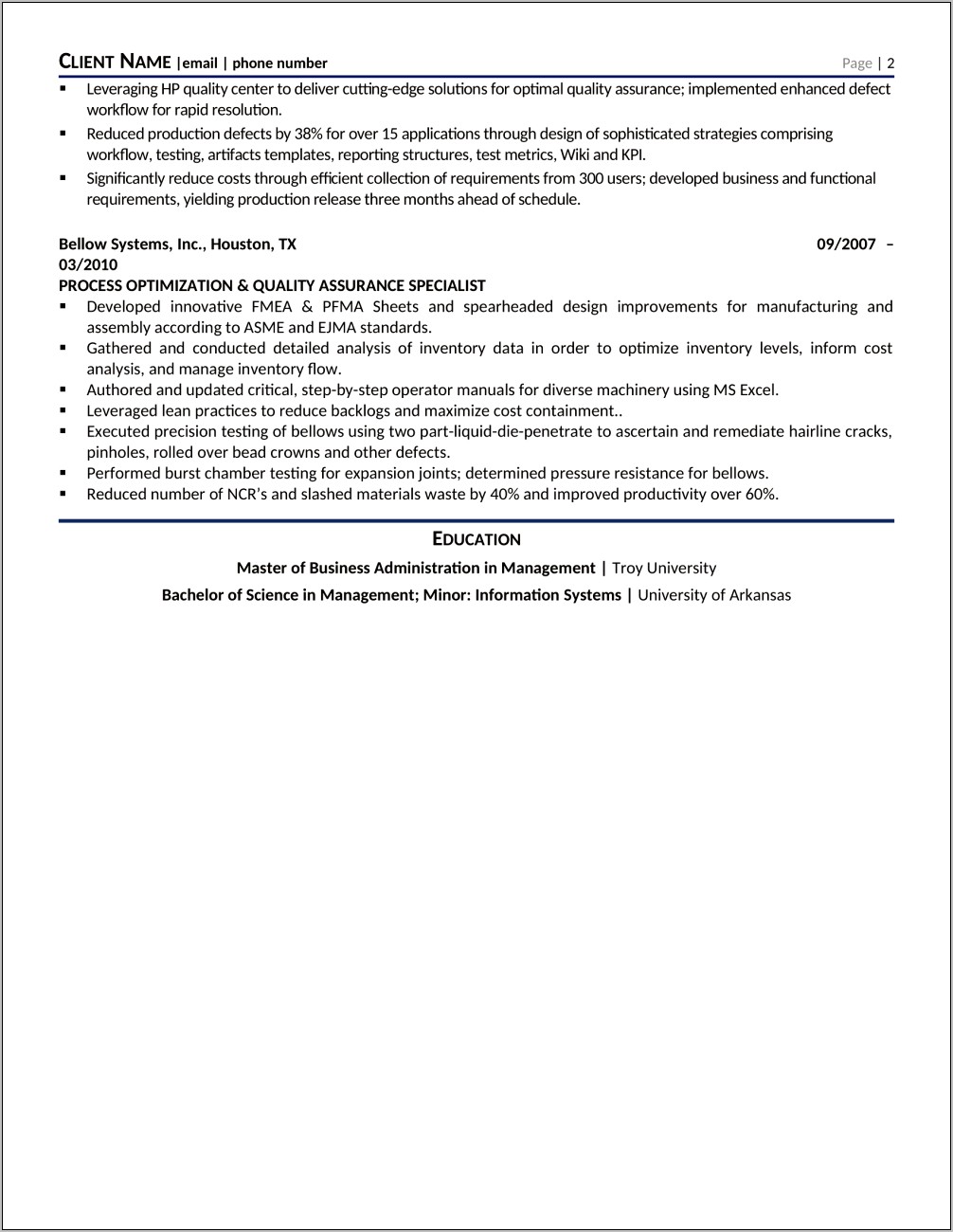 Sample Resume For Quality Assurance Manager
