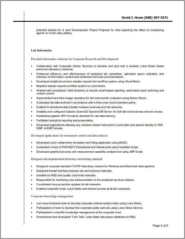 Sample Resume For Quality Control Chemist