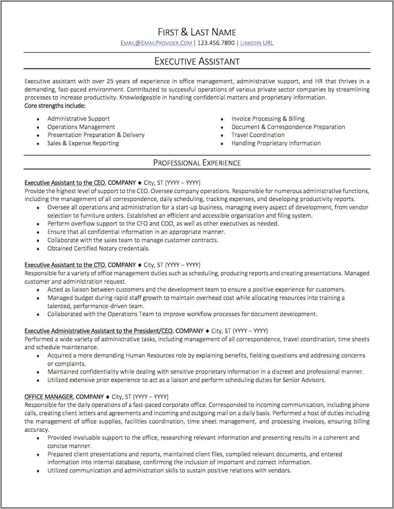 Sample Resume For Receptionist Administrative Assistant