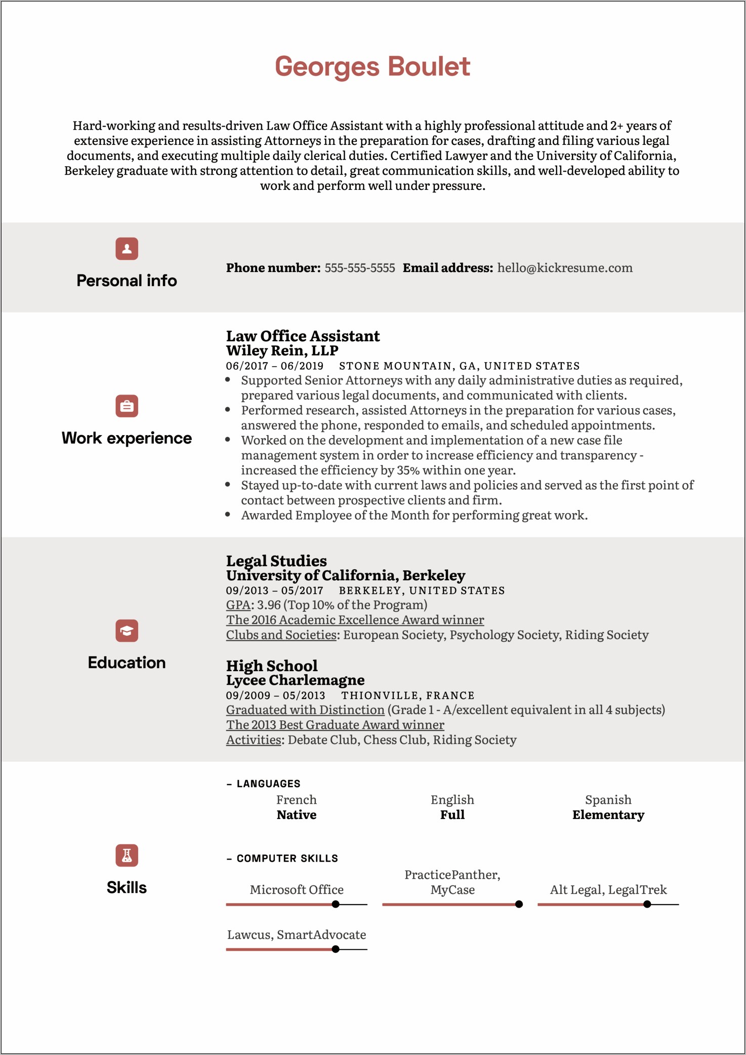 Sample Resume For Receptionist In Law Firm
