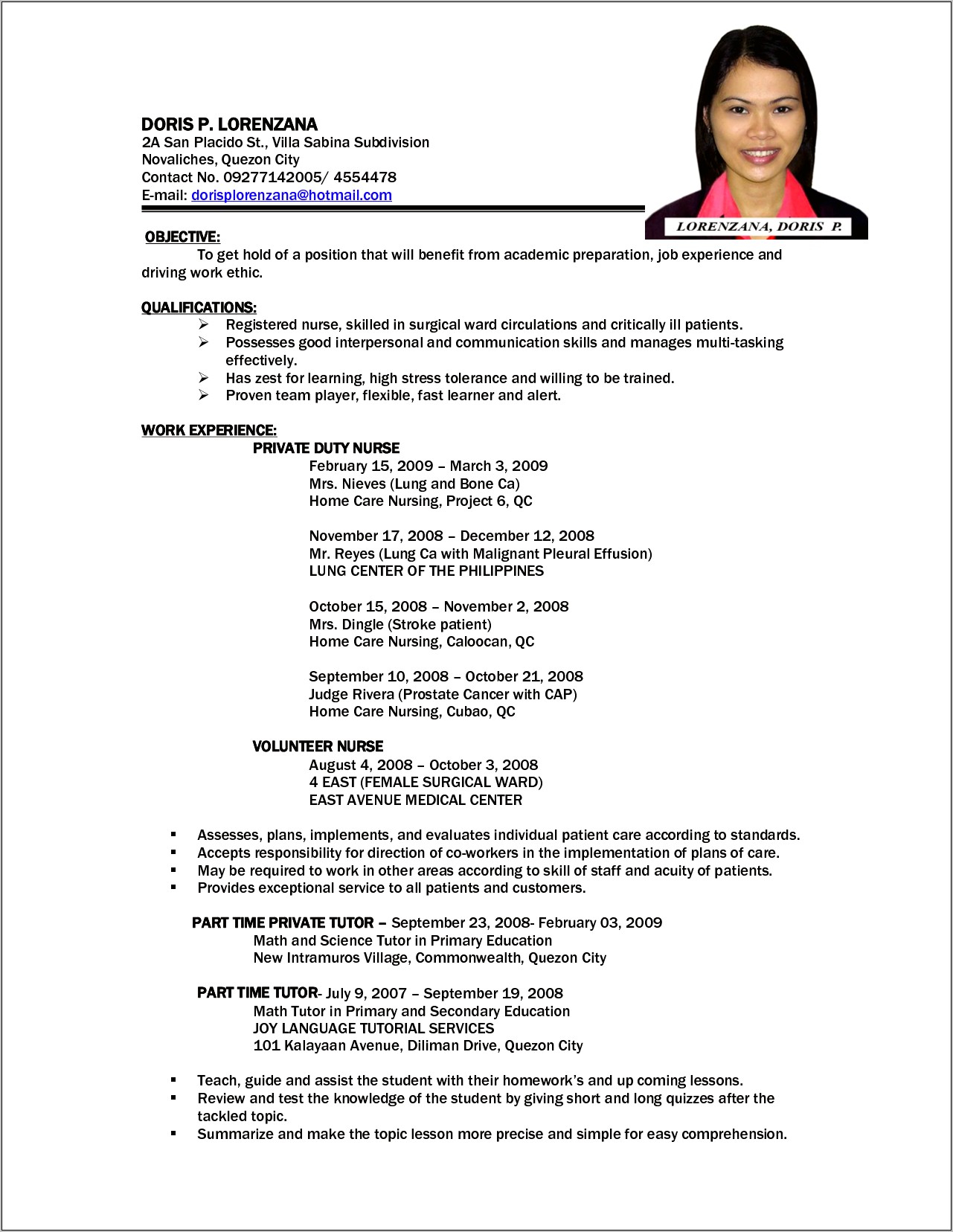 Sample Resume For Registered Nurse In Philippines