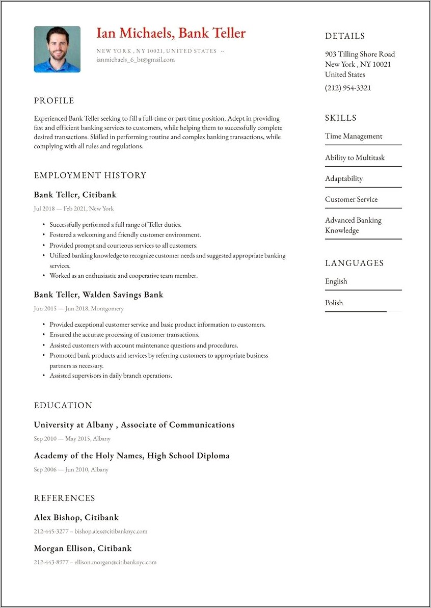 Sample Resume For Relationship Banker Position