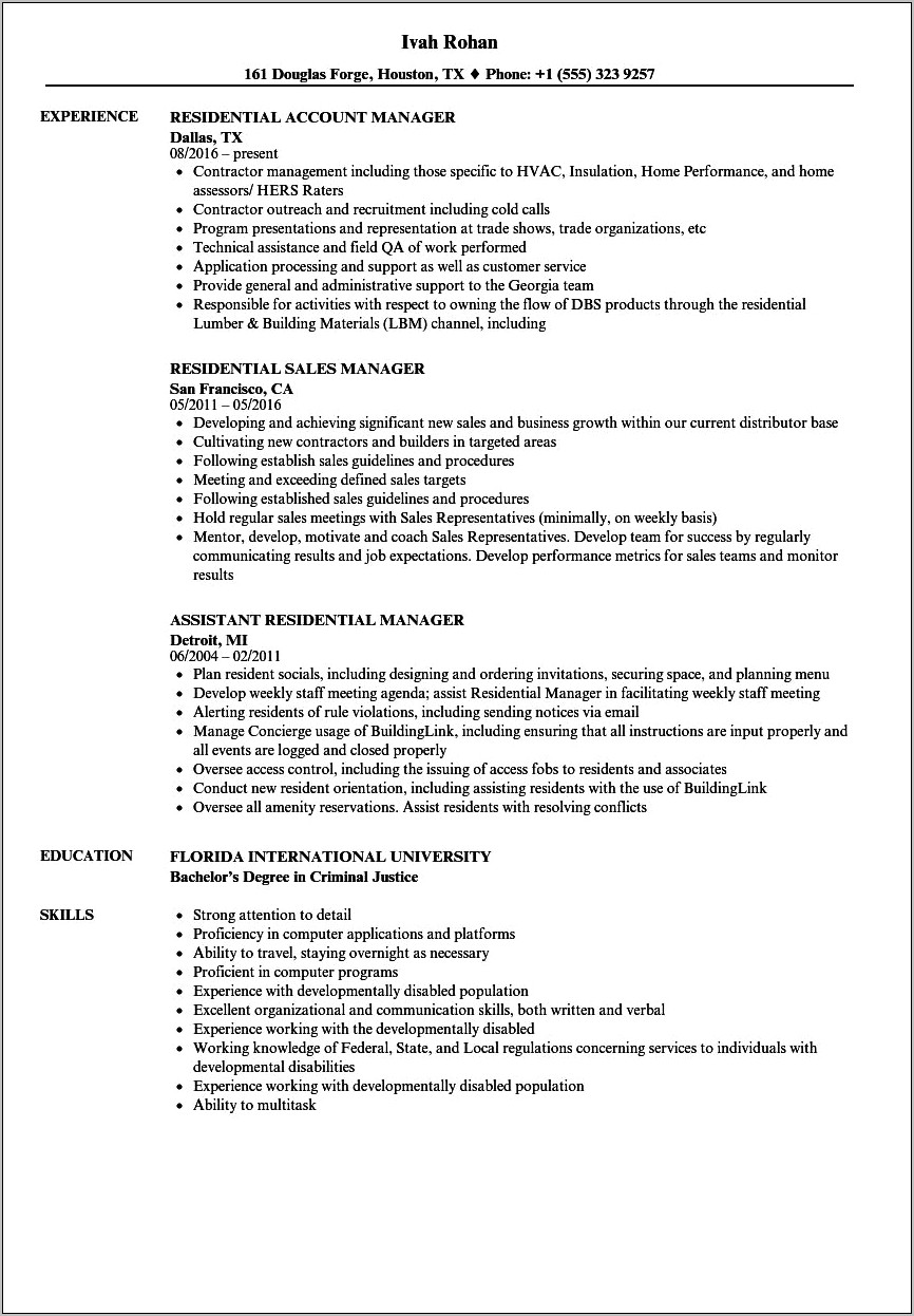 Sample Resume For Resident Service Coordinator