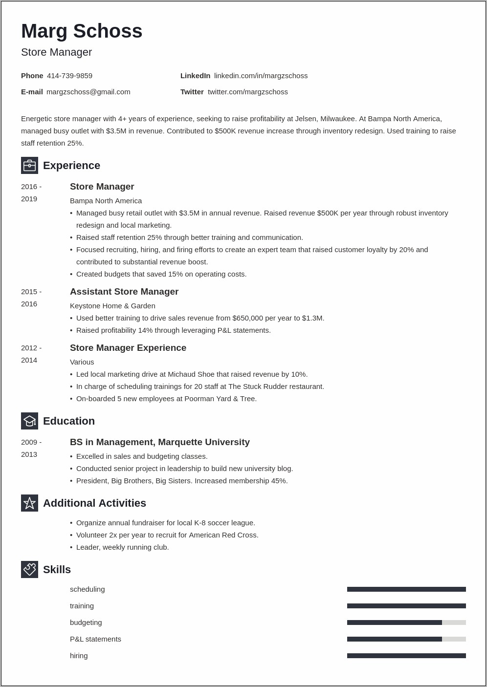 Sample Resume For Retail General Manager
