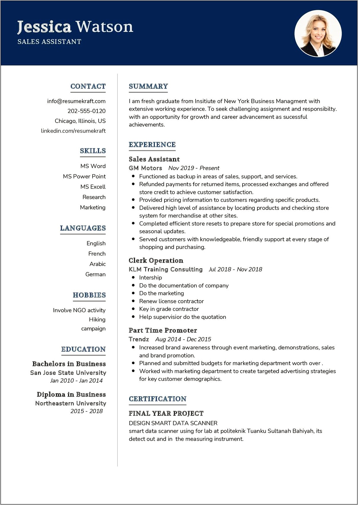 Sample Resume For Retail Shop Assistant