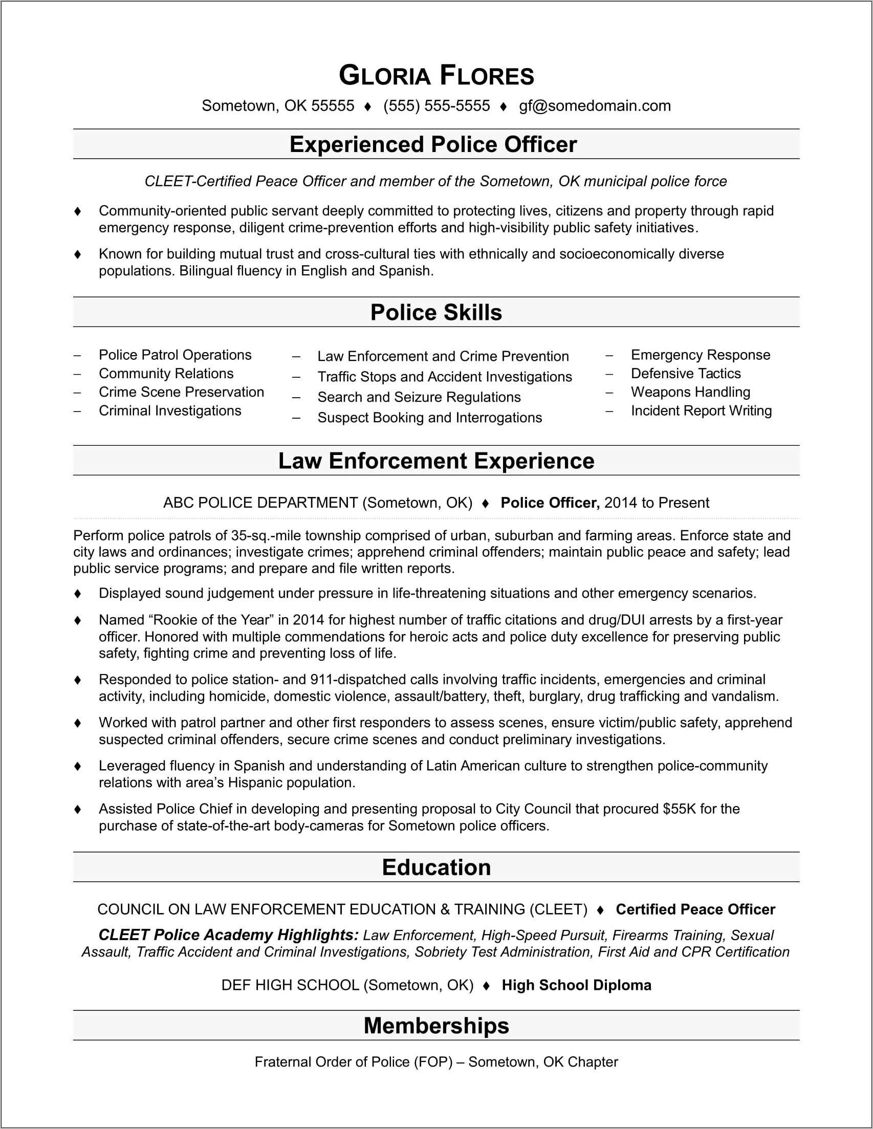 Sample Resume For Retired Police Officer Uk