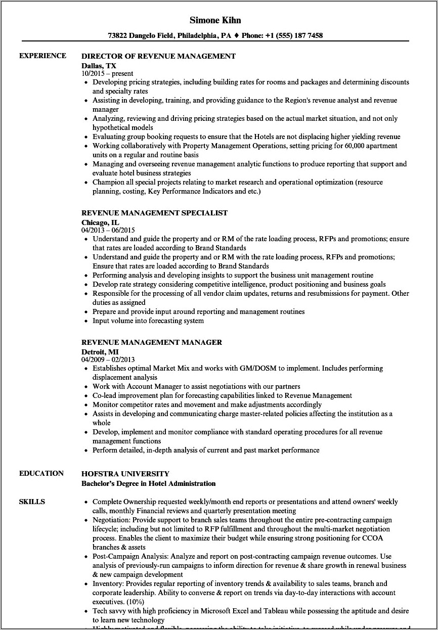 Sample Resume For Revenue Cycle Director