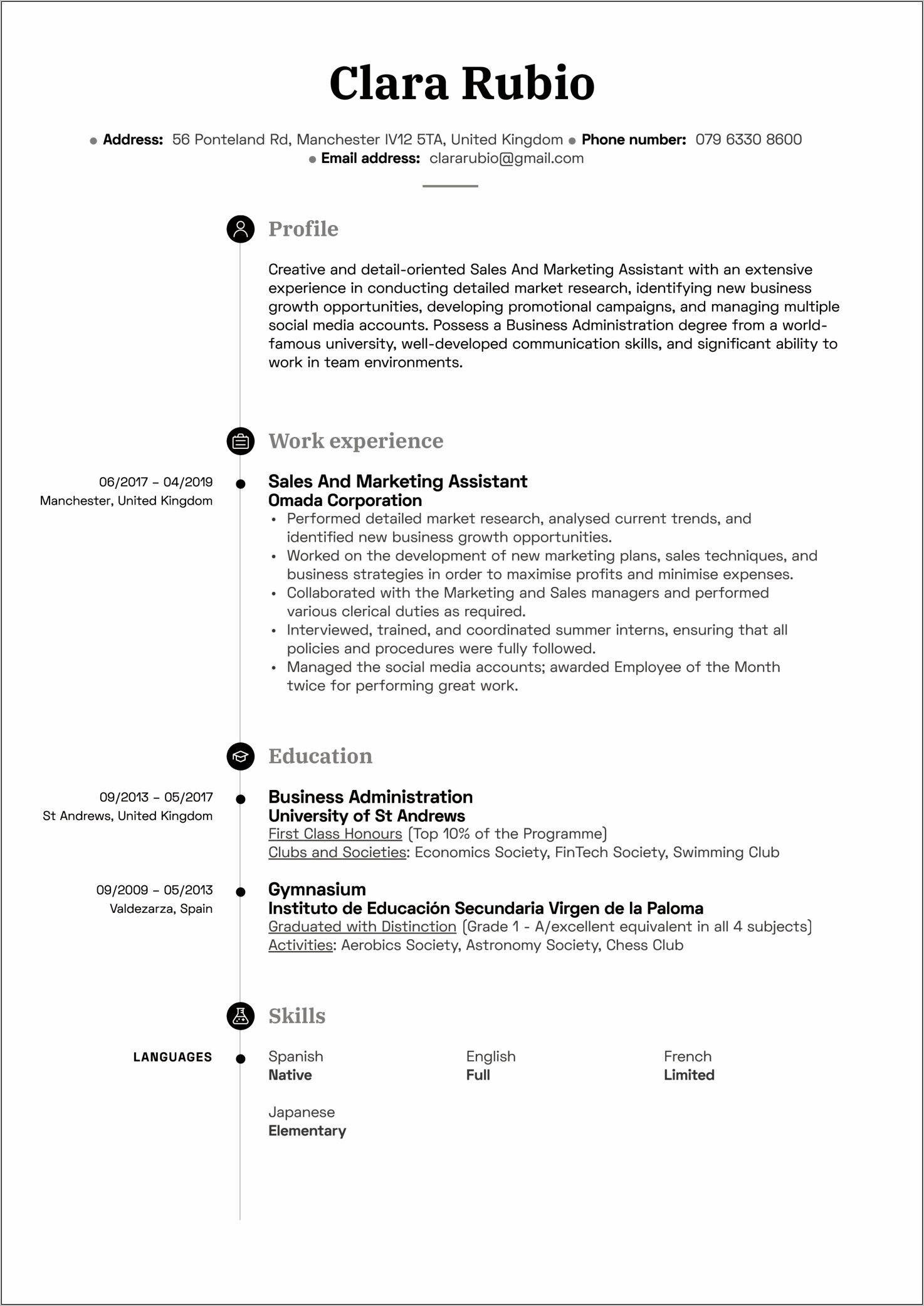 Sample Resume For Sales And Marketing Assistant