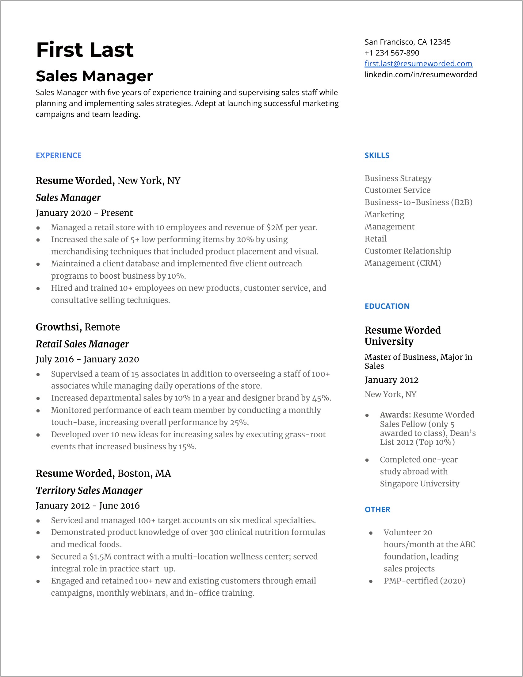 Sample Resume For Sales Training Manager