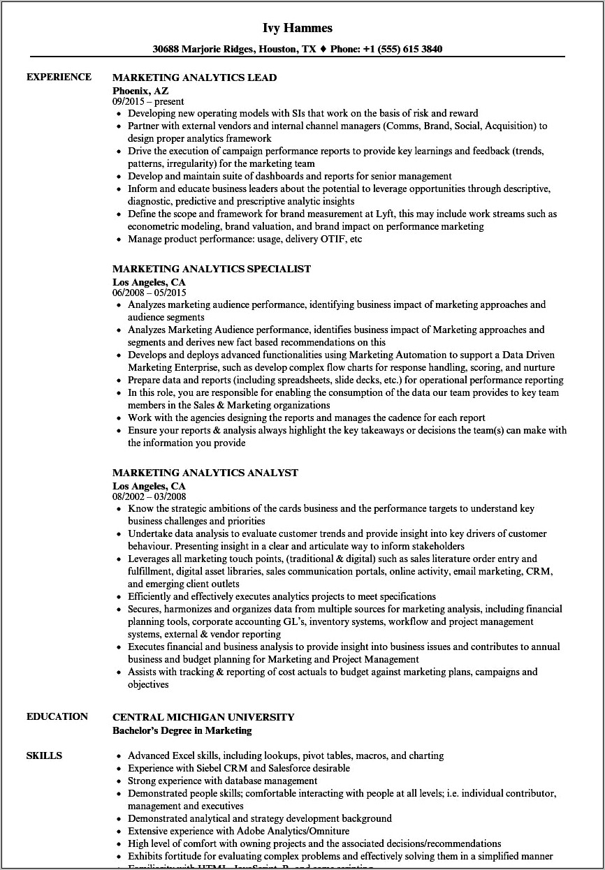 Sample Resume For Sas Campaign Management