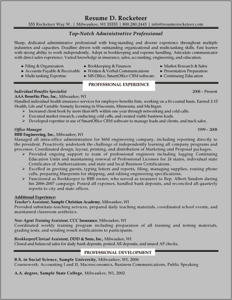 Sample Resume For School Administrator Position