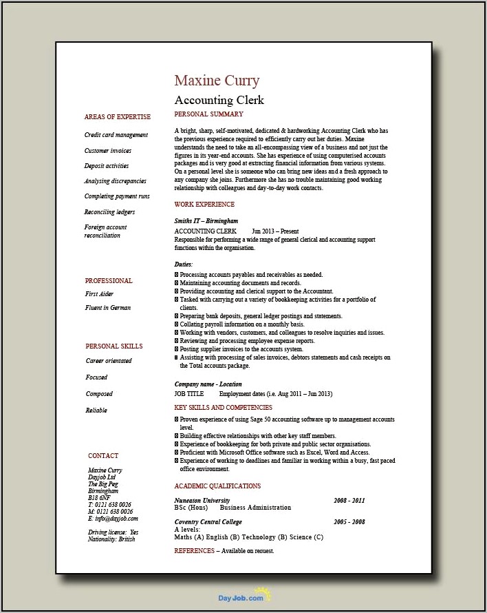 Sample Resume For School Office Clerk