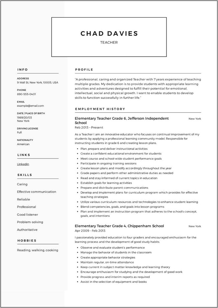 Sample Resume For Science Teachers Pdf