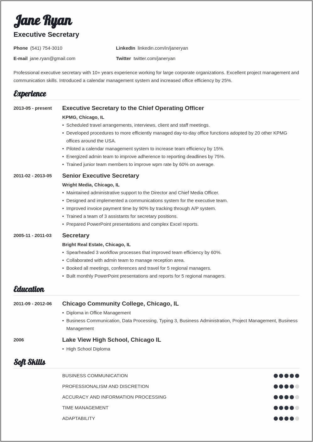 Sample Resume For Secretary With No Experience