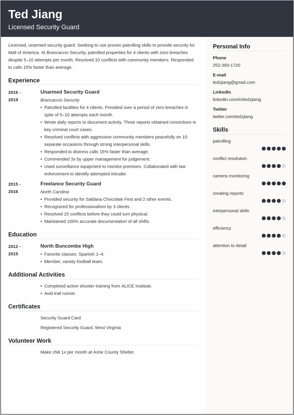 Sample Resume For Security Guard Philippines