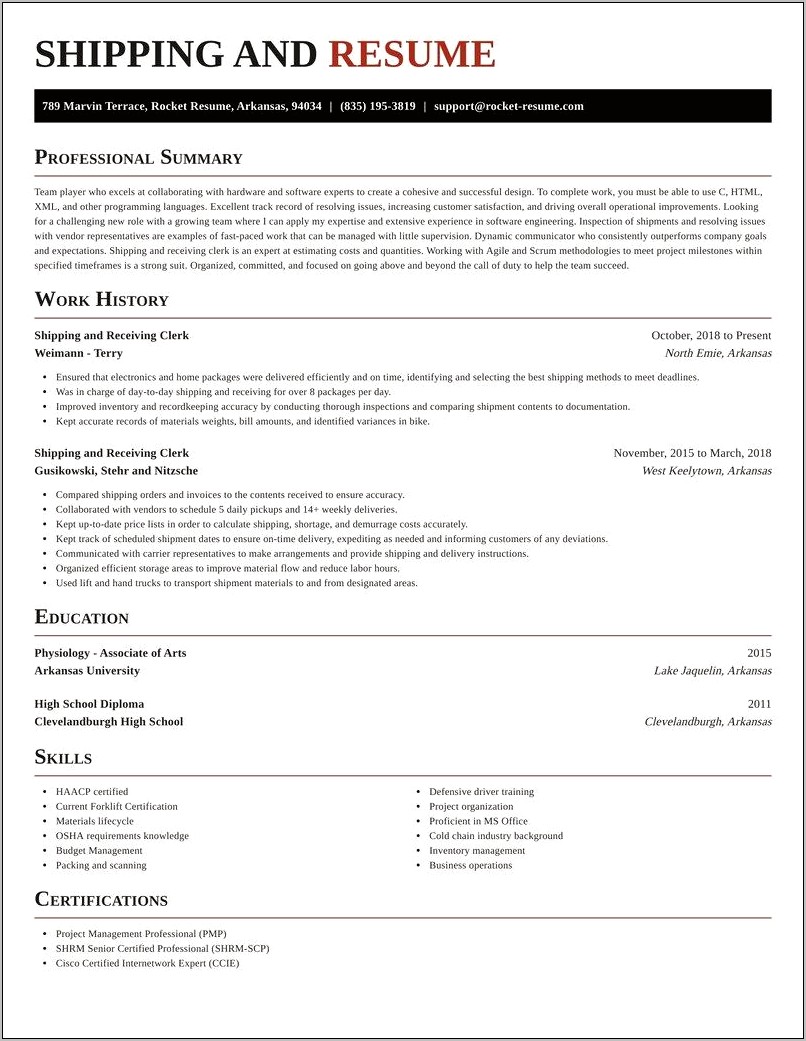 Sample Resume For Shipping Receiving Clerk