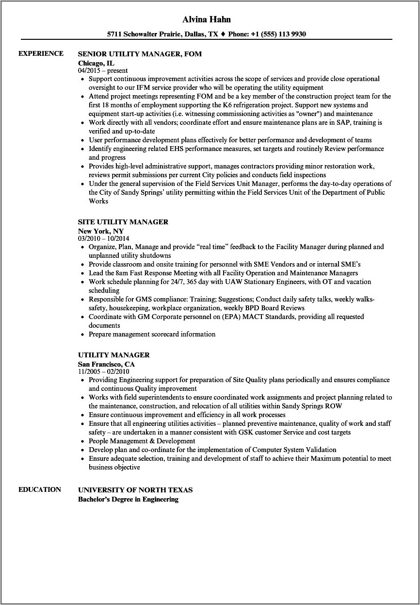 Sample Resume For Shop Manufacturer Utility Position
