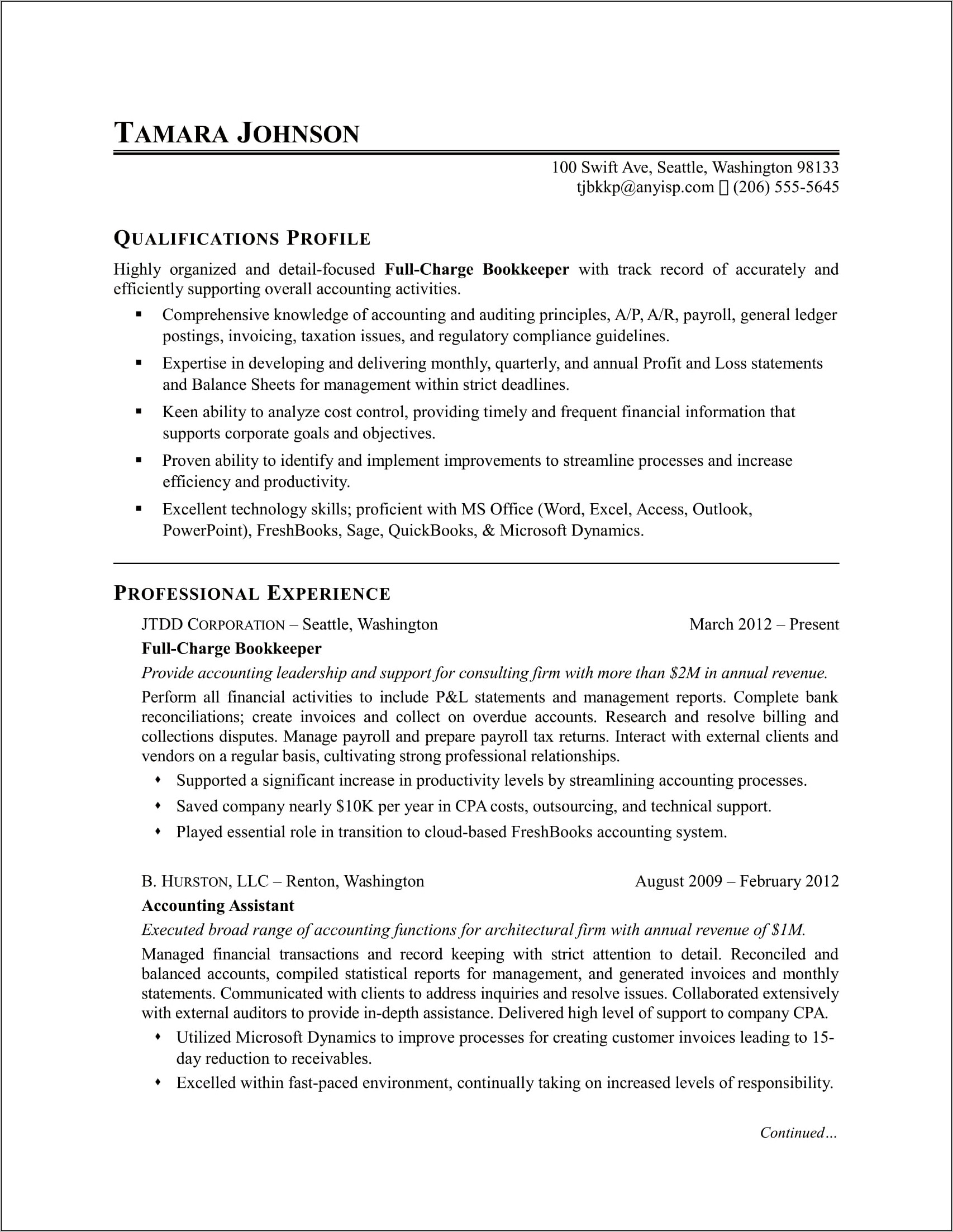 Sample Resume For Small Business Office Manager