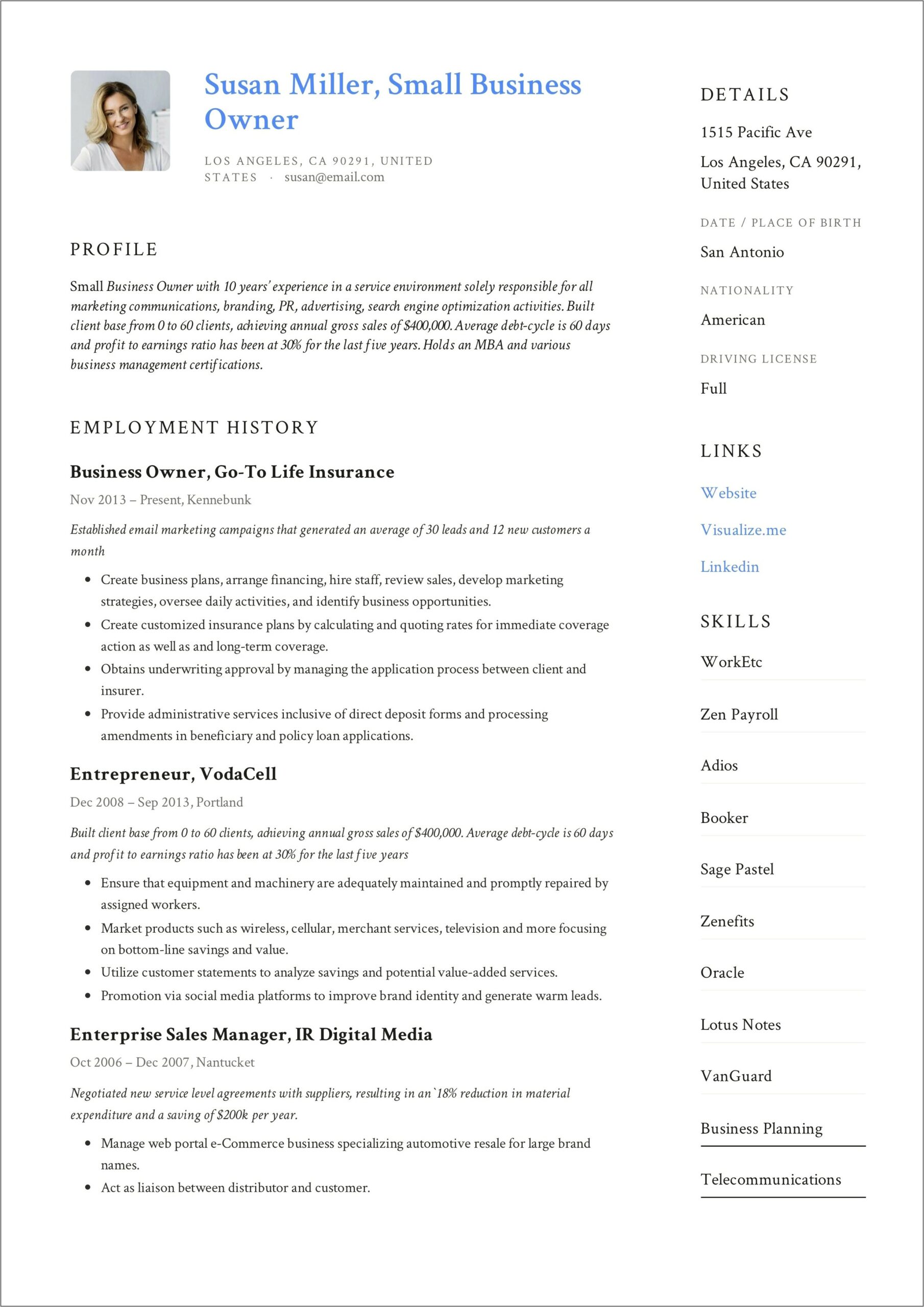 Sample Resume For Small Retail Business Owner