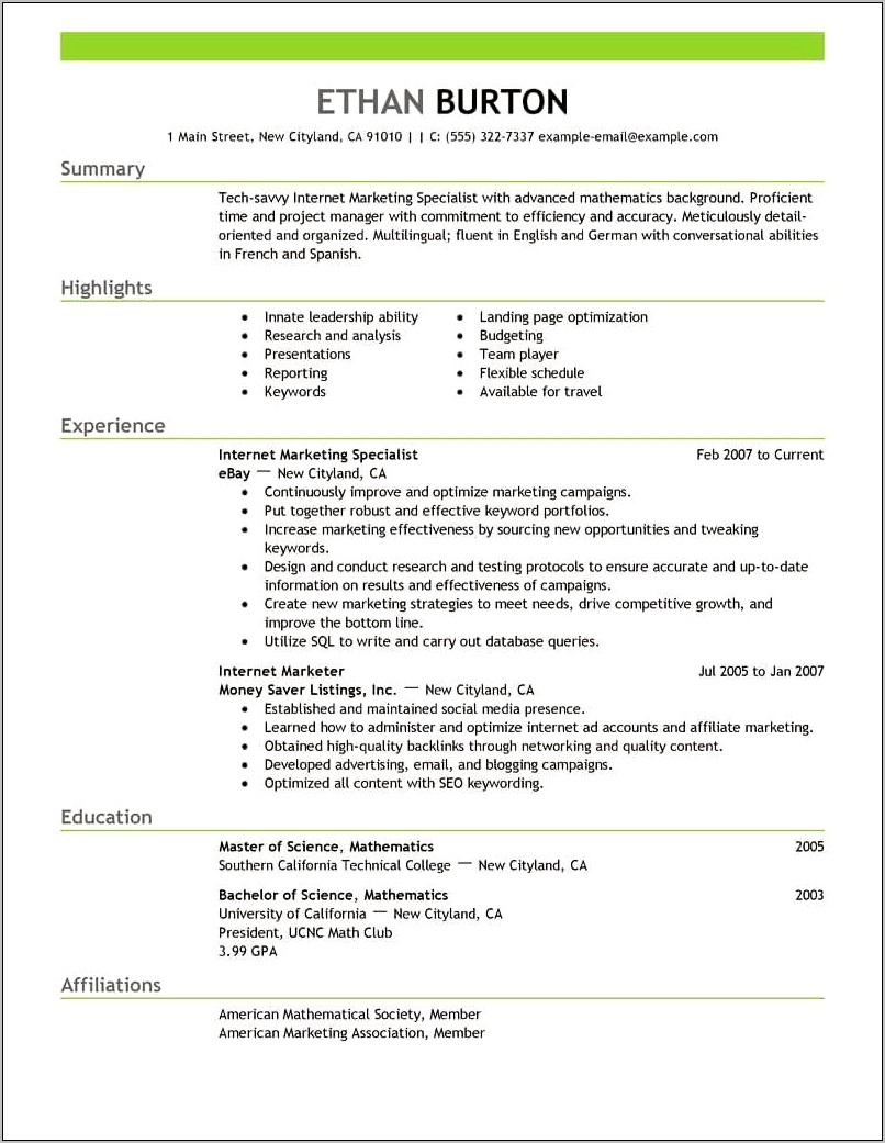 Sample Resume For Social Media Marketing Job