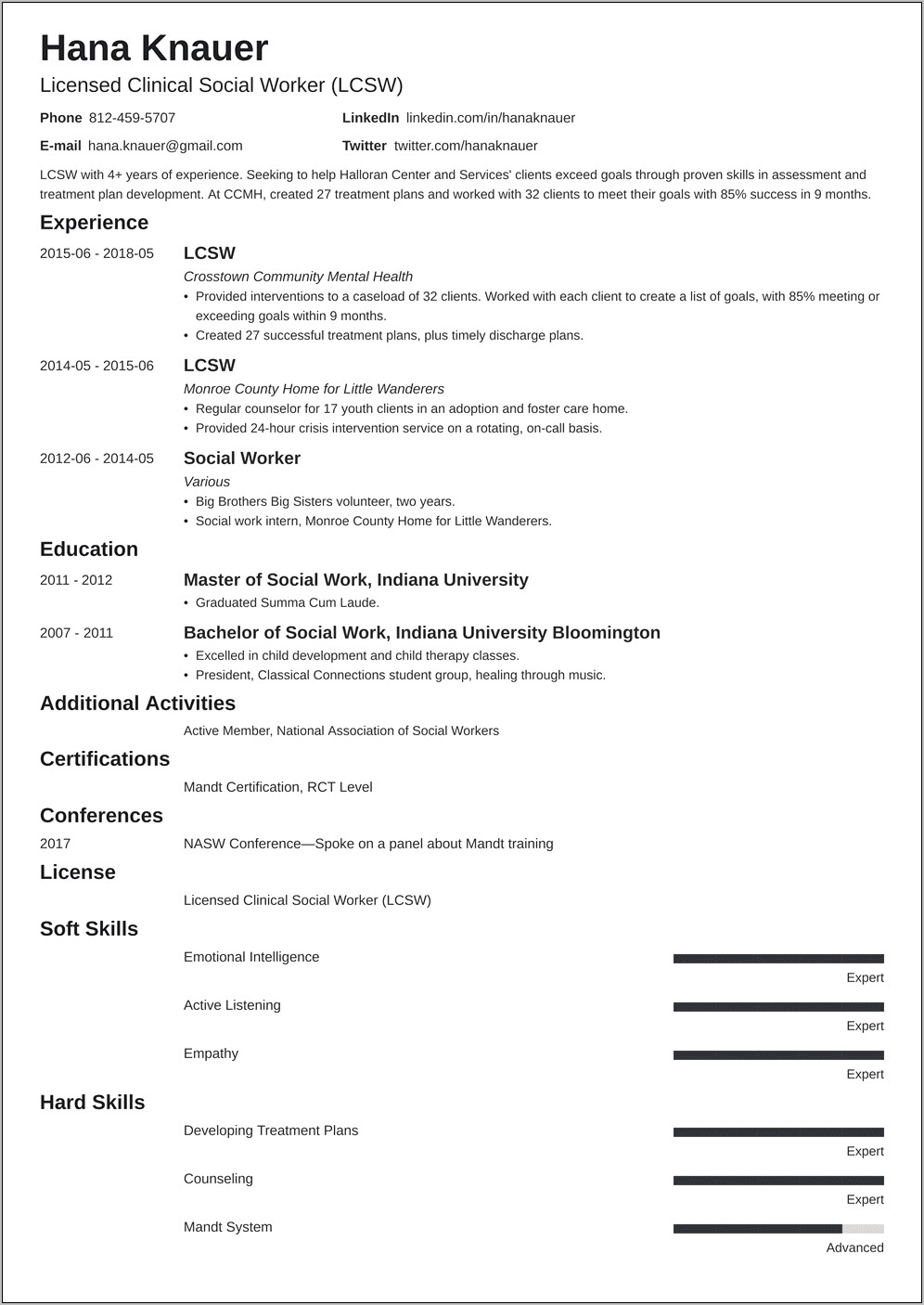 Sample Resume For Social Worker Intern