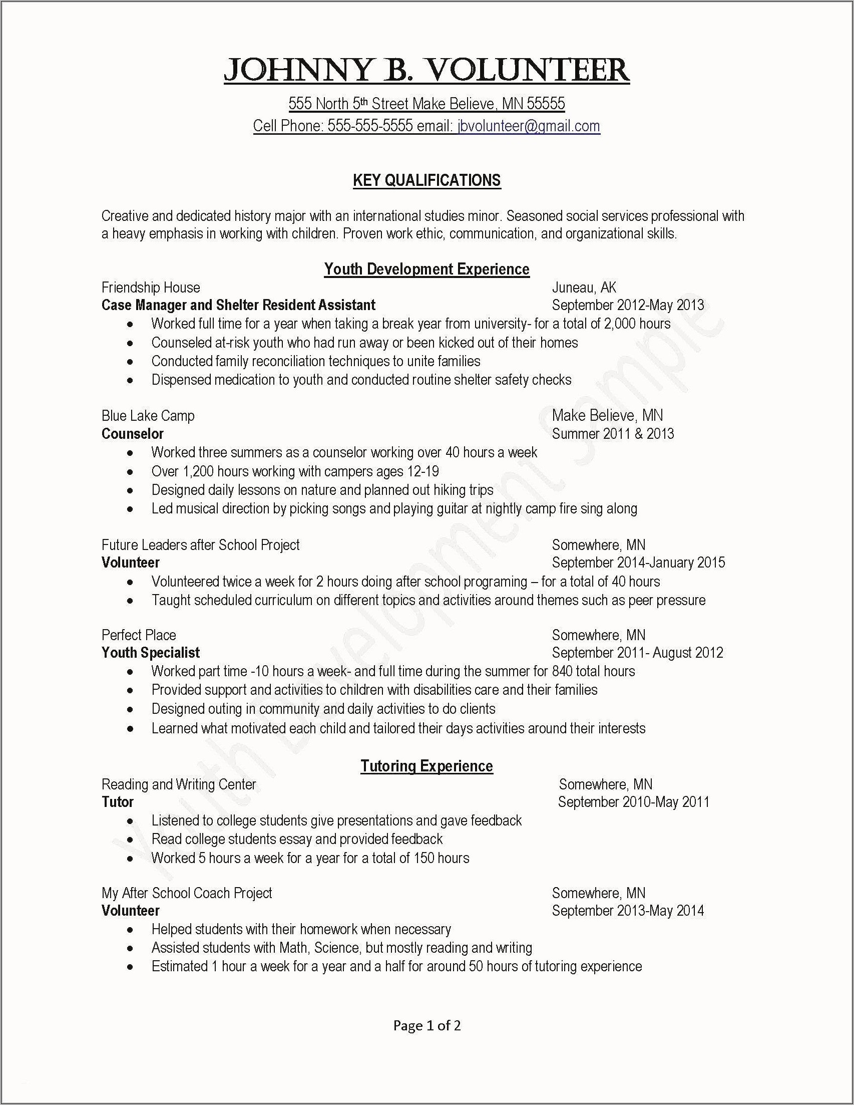 Sample Resume For Summer Camp Position