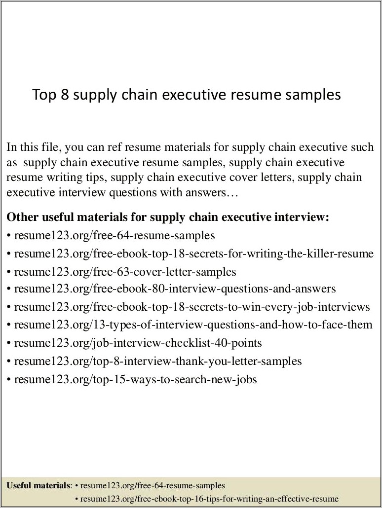Sample Resume For Supply Chain Executive