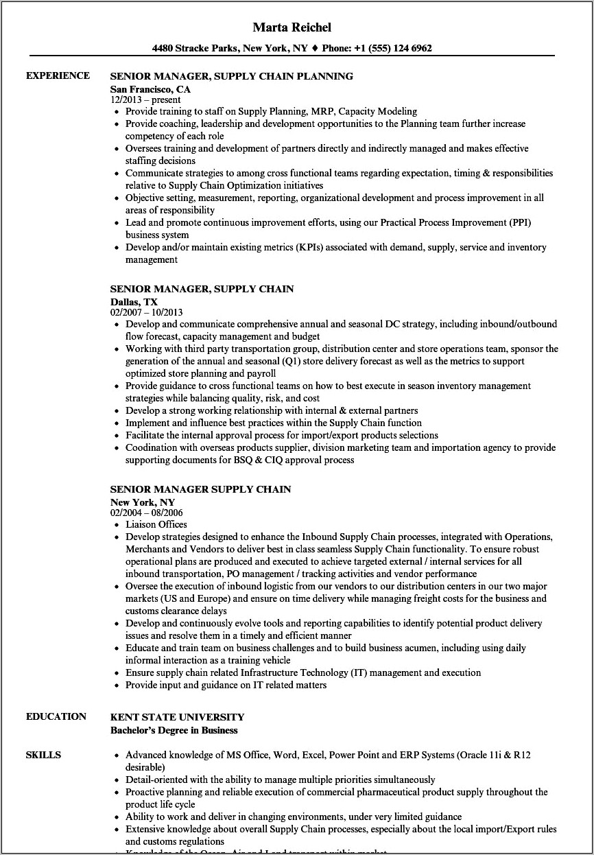 Sample Resume For Supply Chain Manager India
