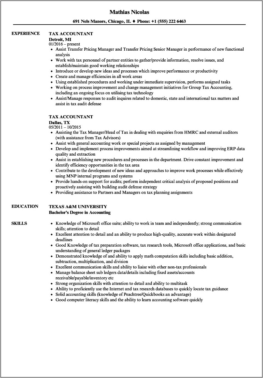 Sample Resume For Tax Consultant In India