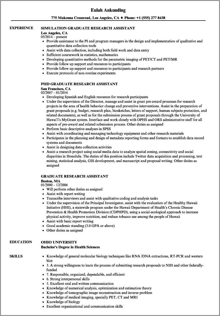 Sample Resume For Teaching Assistant Graduate